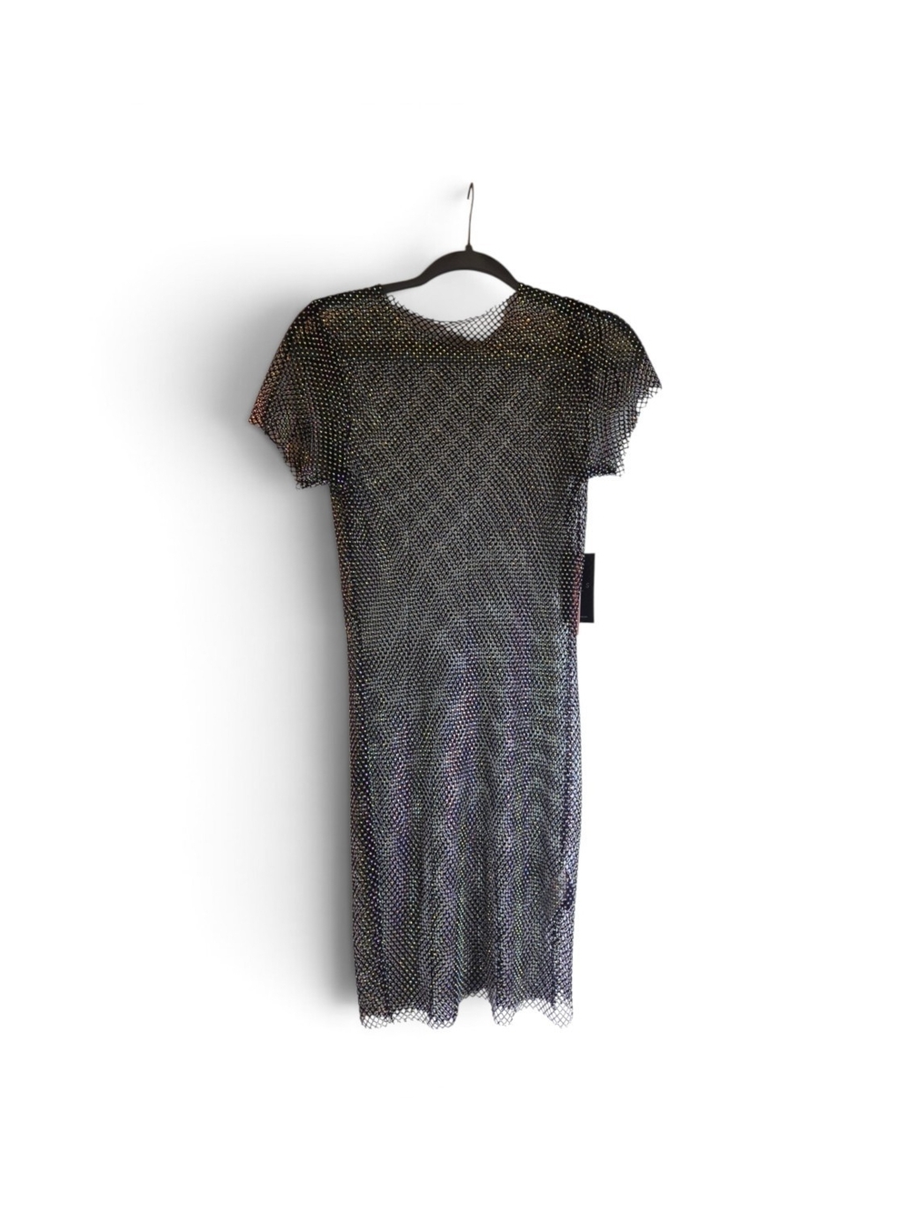 iris Iridescent Black Mesh Short-Sleeve Midi Dress